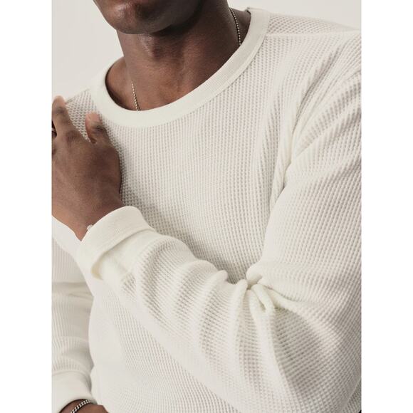 Buck Mason Men's Toughknit Thermal Long Sleeve Heavyweight Crew Shirt in White - Picture 2 of 5